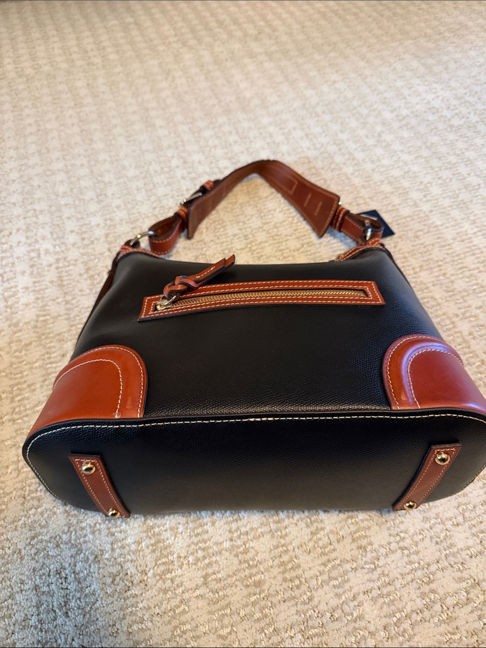 Dooney & Bourke Black with Brown Trim Pebble Leather Hobo Shoulder Bag - Picture 2 of 3